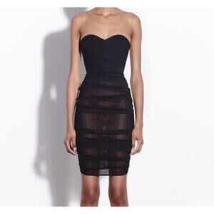 ALEX PERRY black Strapless Tucked Dress in Stretch Mesh sz 8